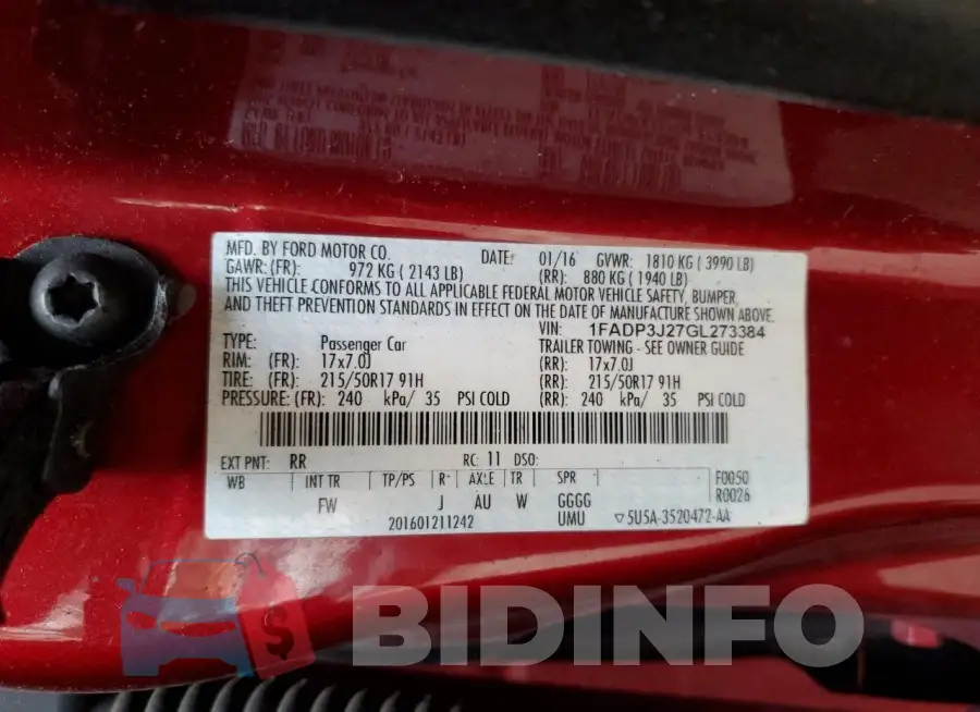 1FADP3J27GL273384 Photo# 12