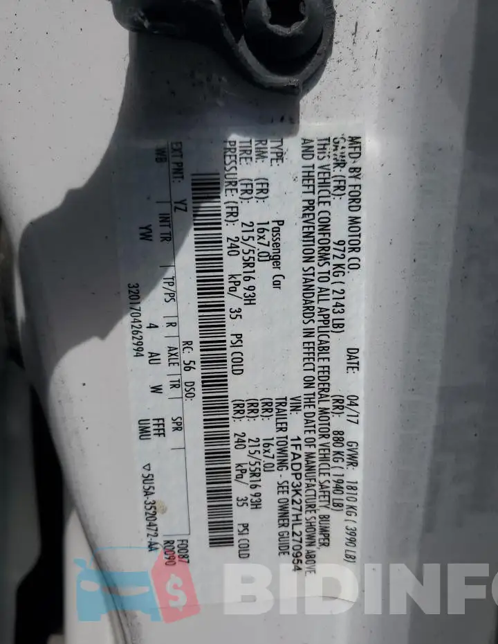1FADP3K27HL270954 Photo# 12