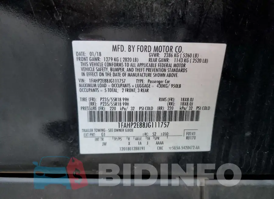 1FAHP2E88JG111757 Photo# 12