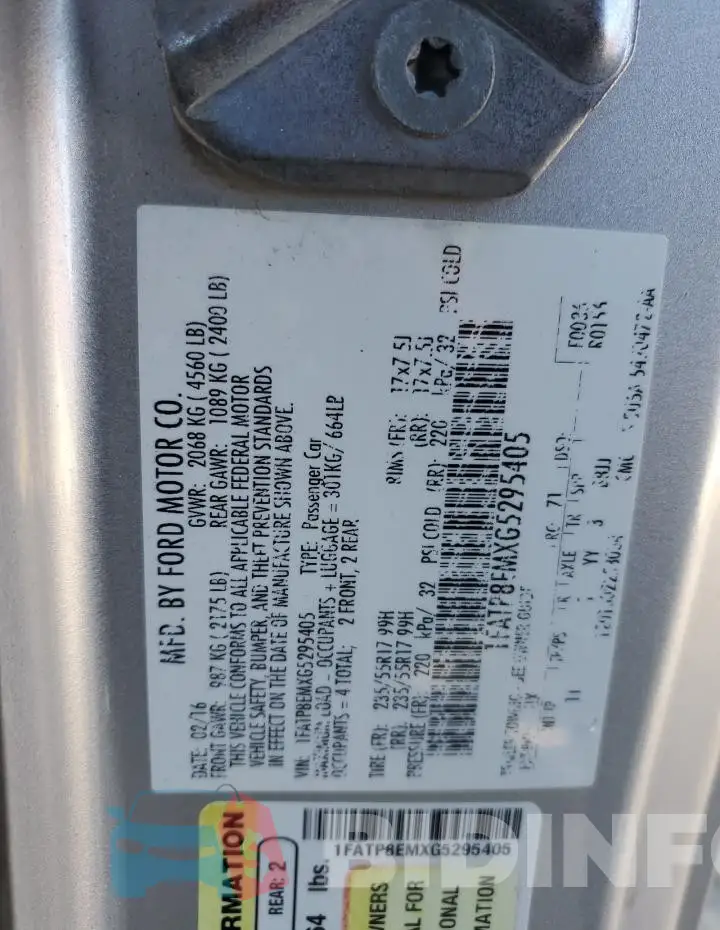 1FATP8EMXG5295405 Photo# 13