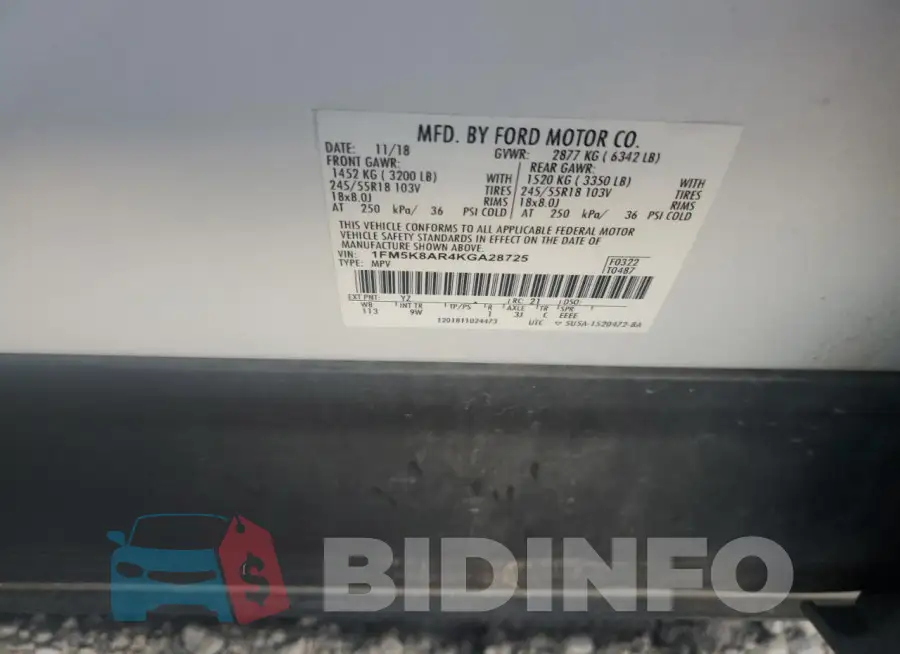 1FM5K8AR4KGA28725 Photo# 12