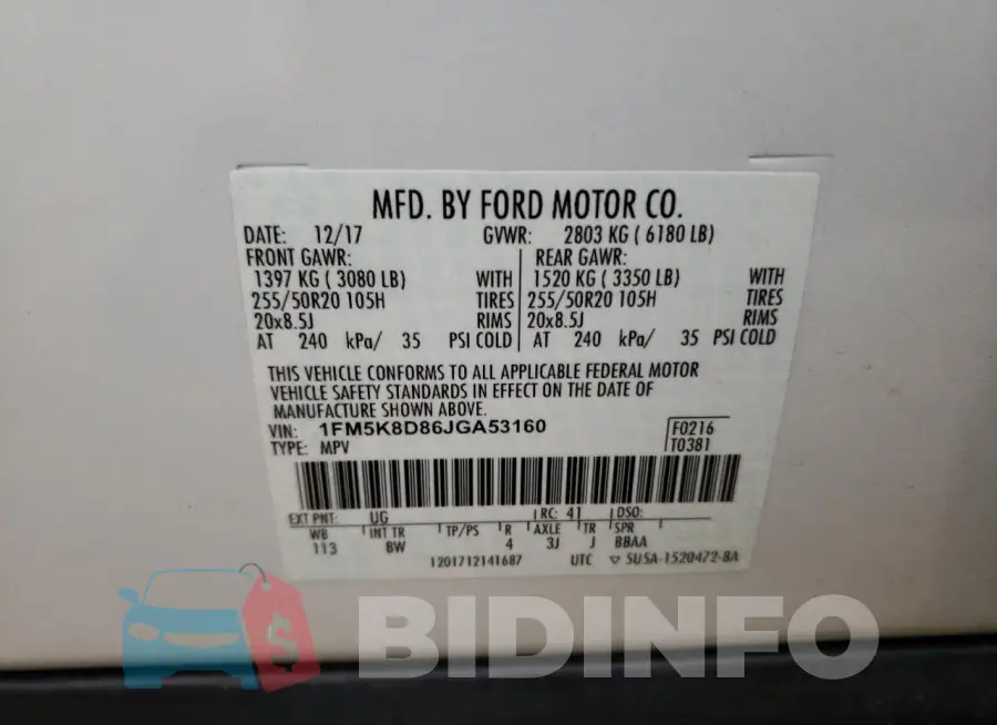 1FM5K8D86JGA53160 Photo# 13