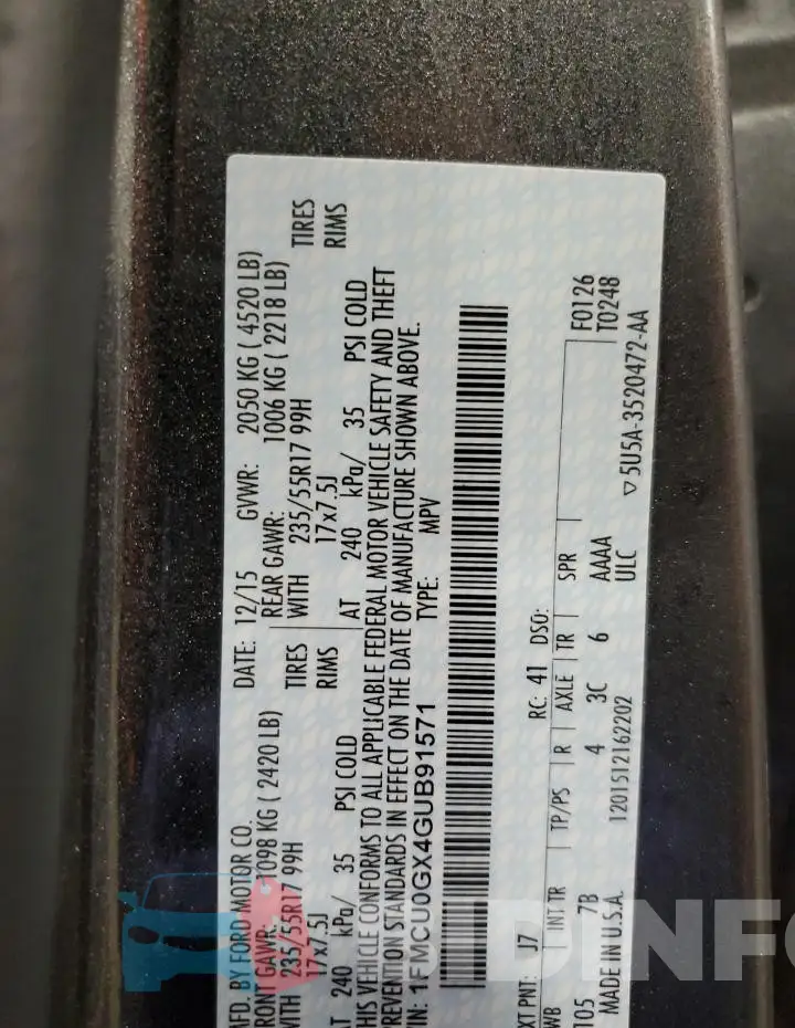 1FMCU0GX4GUB91571 Photo# 14