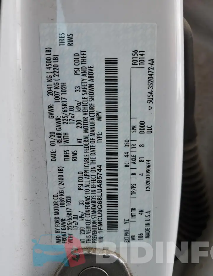 1FMCU9G68LUA85744 Photo# 13