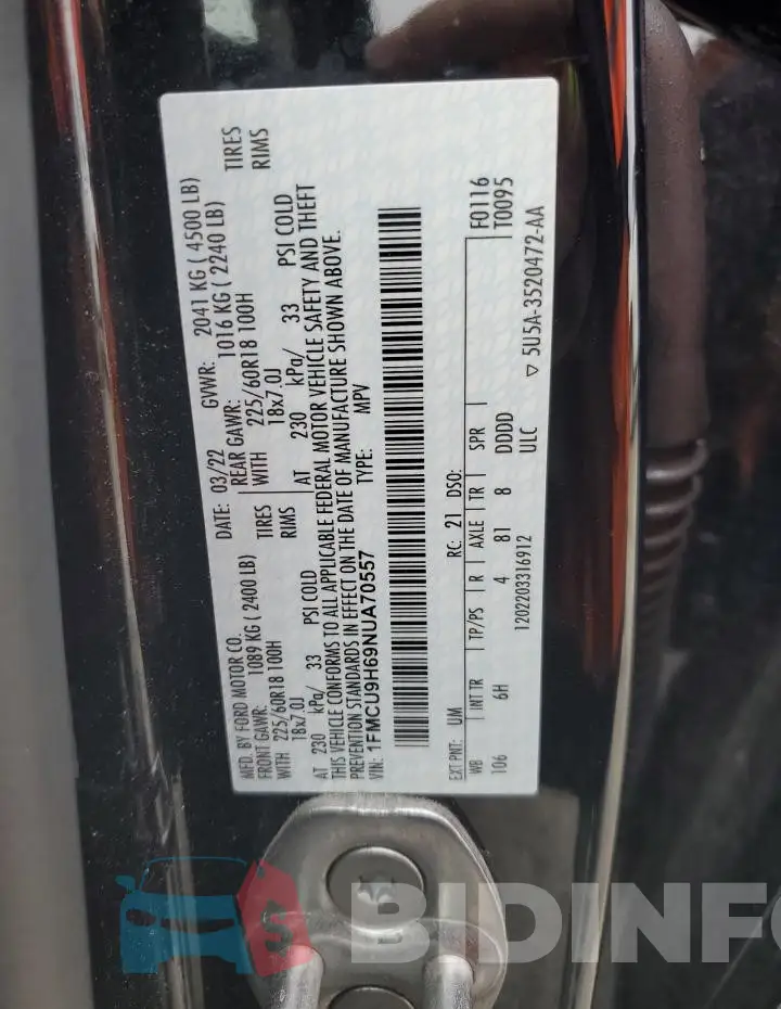 1FMCU9H69NUA70557 Photo# 14