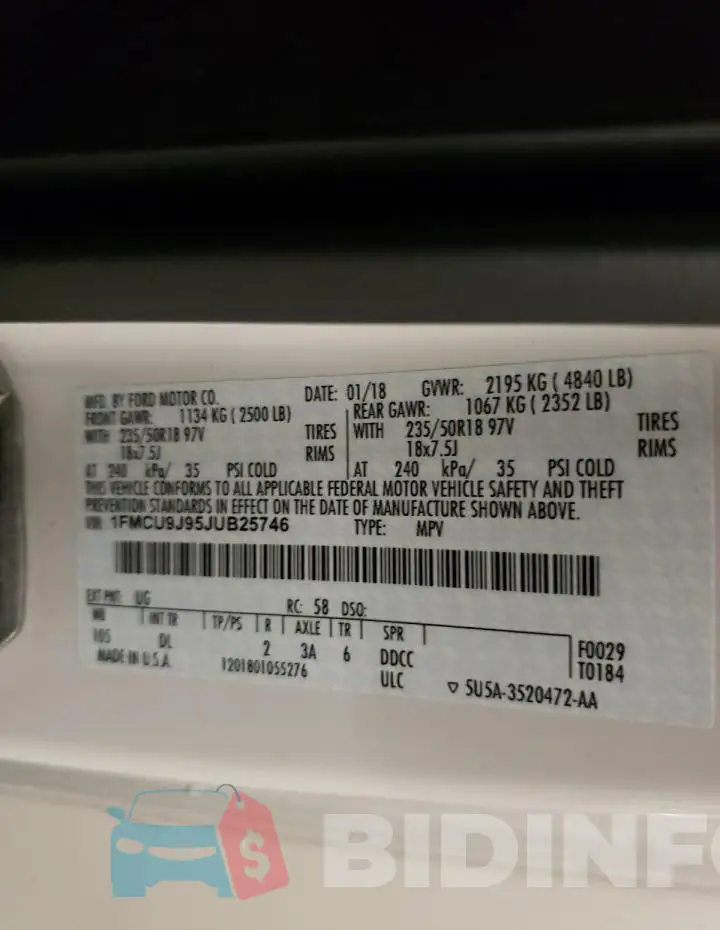 1FMCU9J95JUB25746 Photo# 13