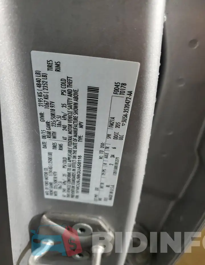 1FMCU9J98GUA58116 Photo# 13