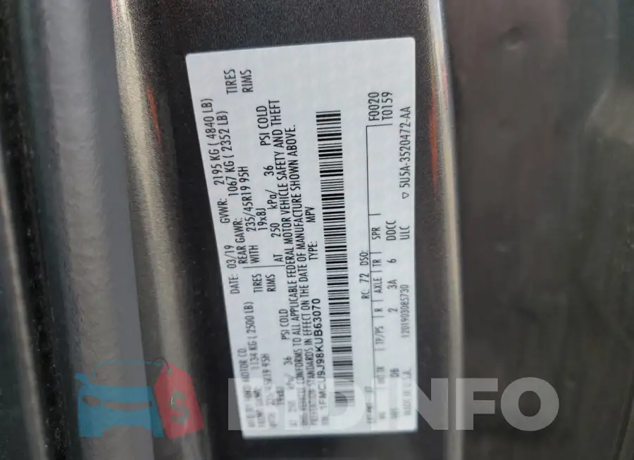 1FMCU9J98KUB63070 Photo# 12