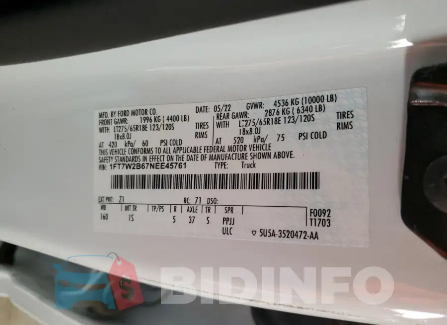 1FT7W2B67NEE45761 Photo# 12
