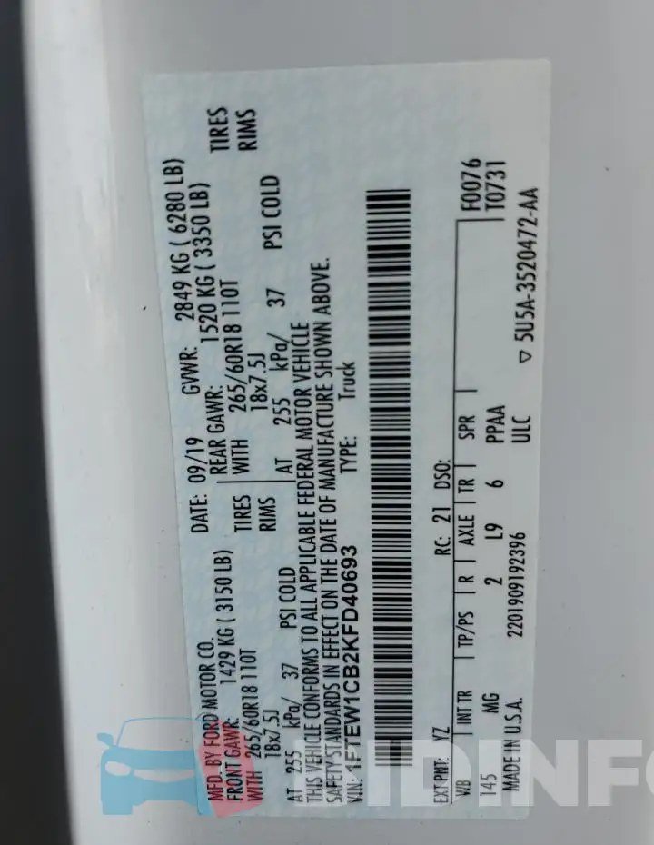 1FTEW1CB2KFD40693 Photo# 12