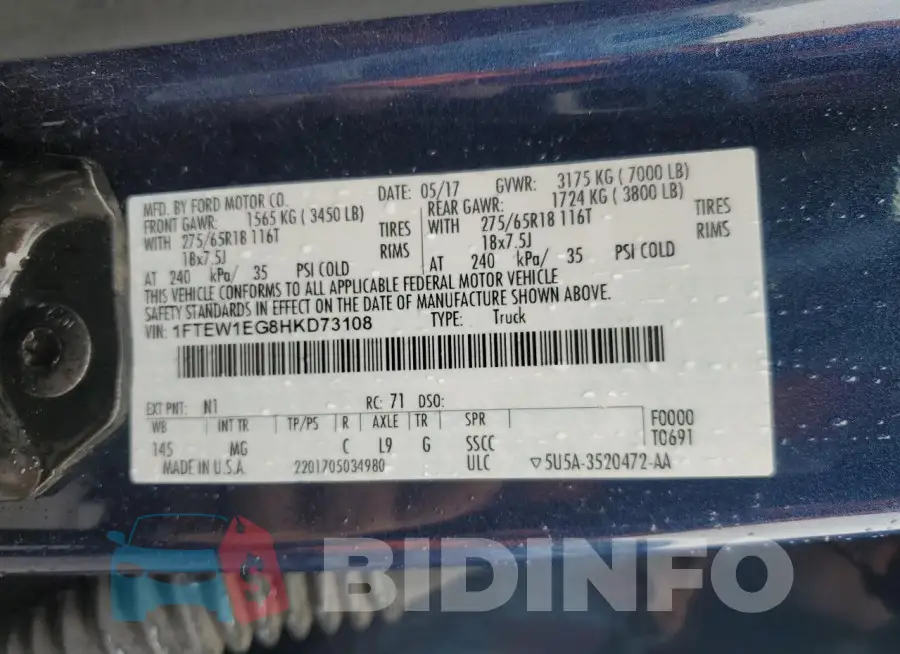 1FTEW1EG8HKD73108 Photo# 13