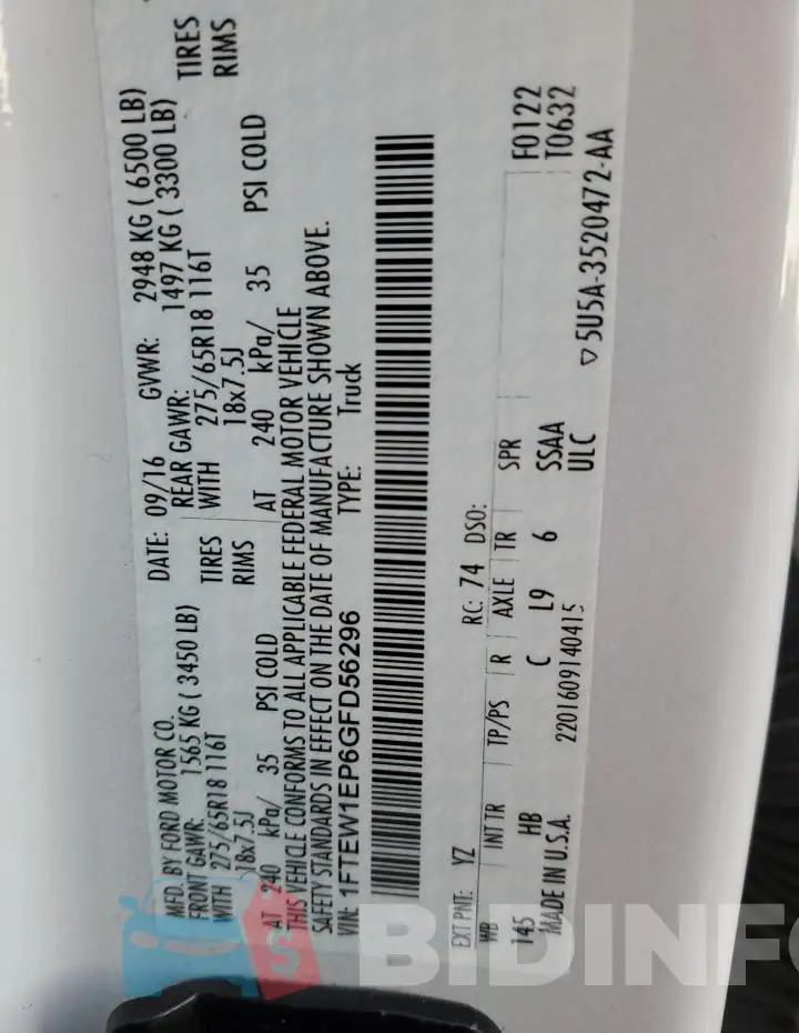 1FTEW1EP6GFD56296 Photo# 12