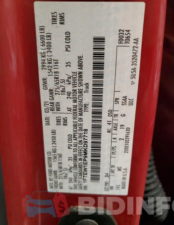 1FTEW1EP9MKD97718 Photo# 12