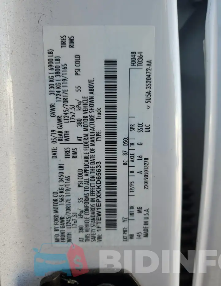 1FTEW1EPXKKD65633 Photo# 12