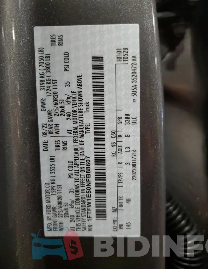 1FTFW1E50NFB88607 Photo# 13