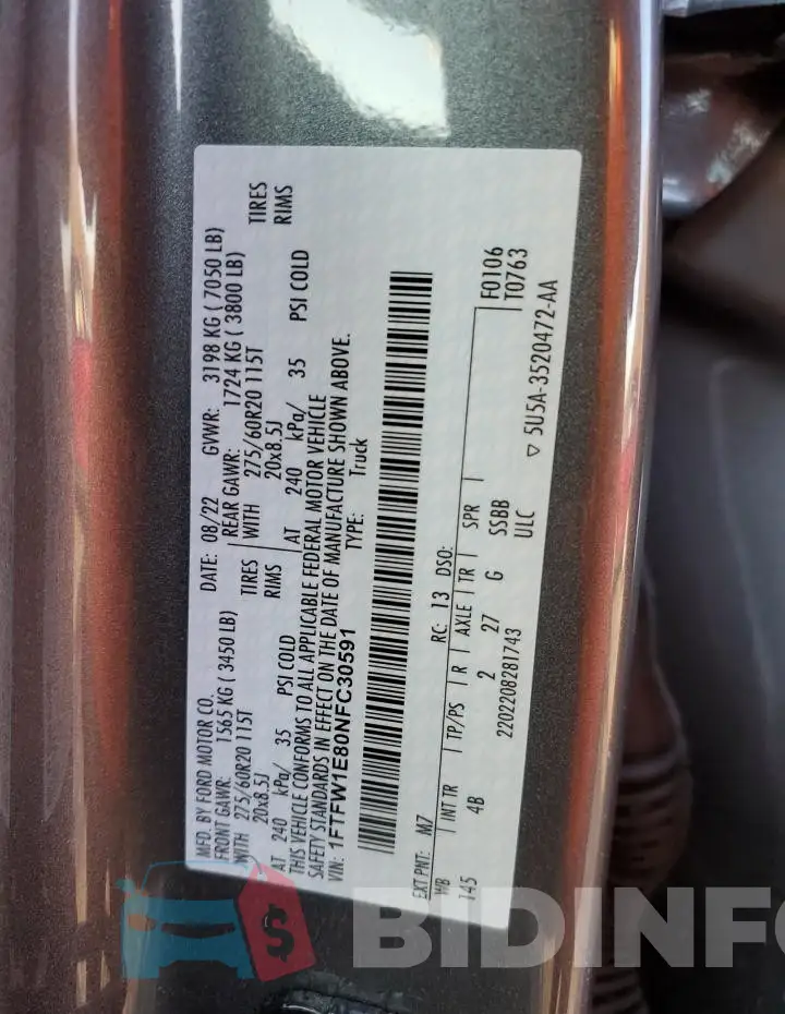 1FTFW1E80NFC30591 Photo# 12