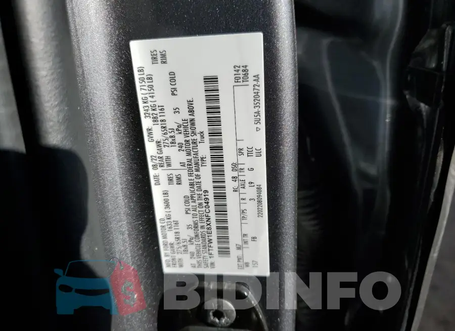 1FTFW1E8XNFC04919 Photo# 13
