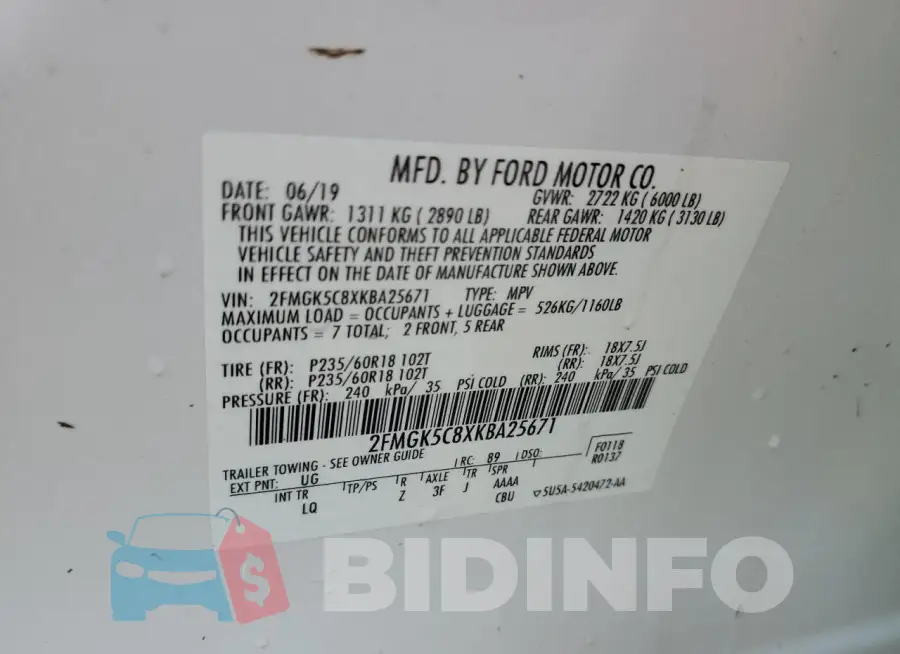 2FMGK5C8XKBA25671 Photo# 14
