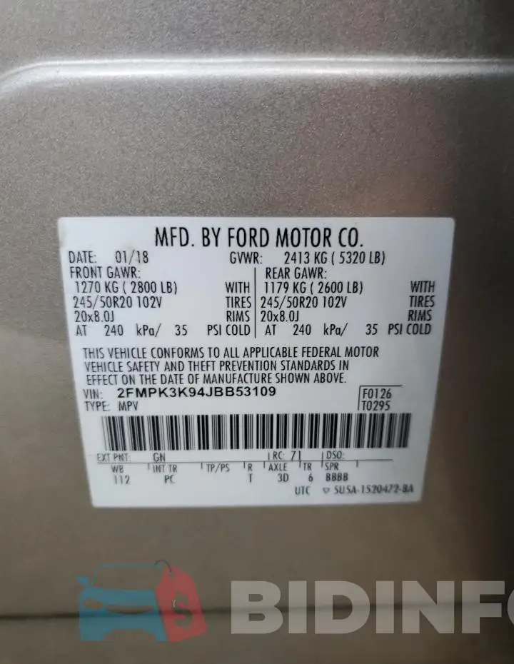 2FMPK3K94JBB53109 Photo# 14