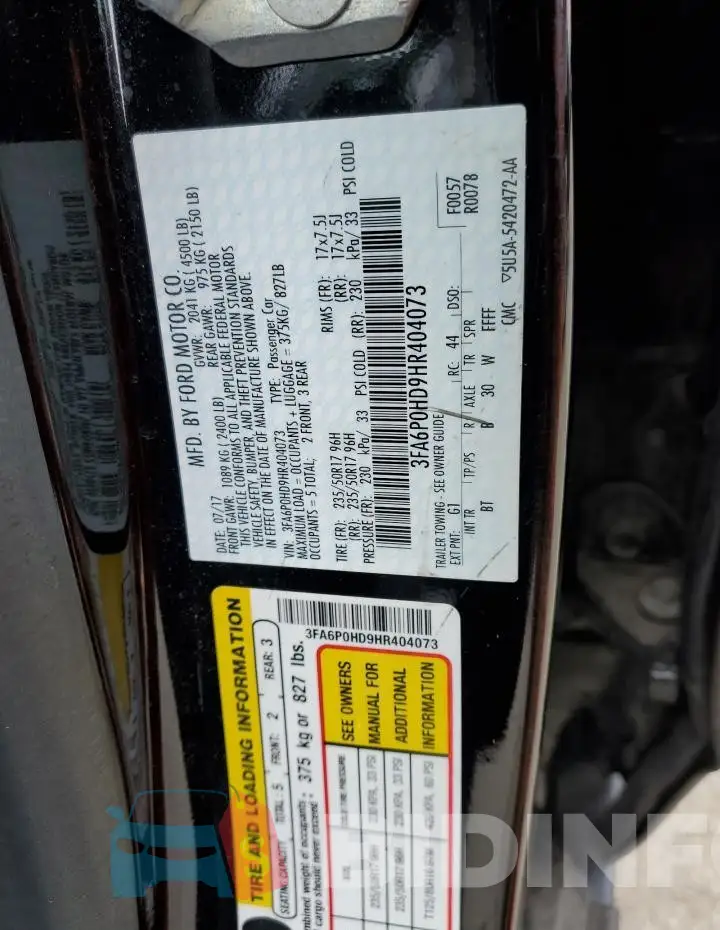 3FA6P0HD9HR404073 Photo# 12