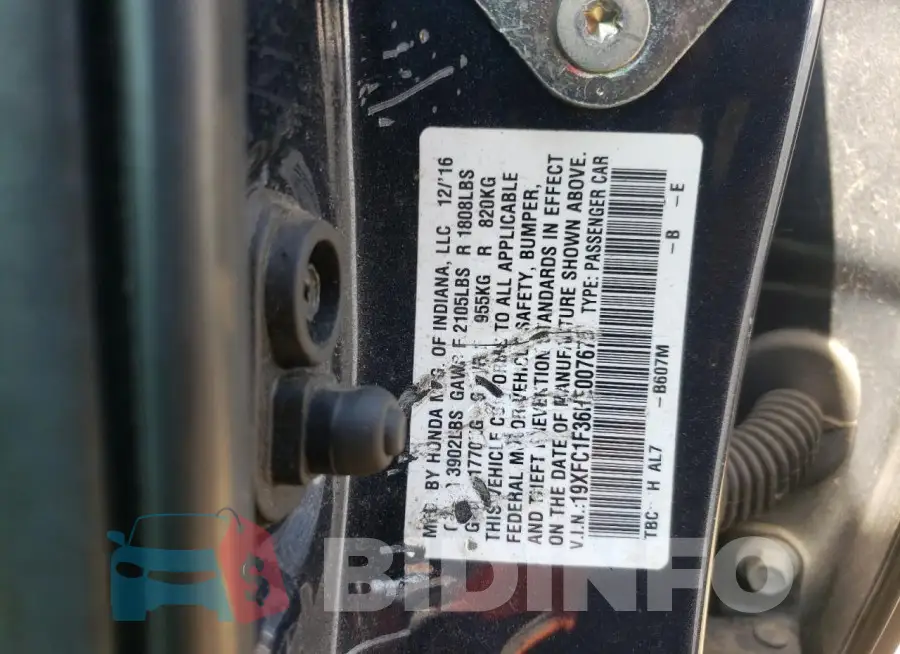 19XFC1F36HE007675 Photo# 12
