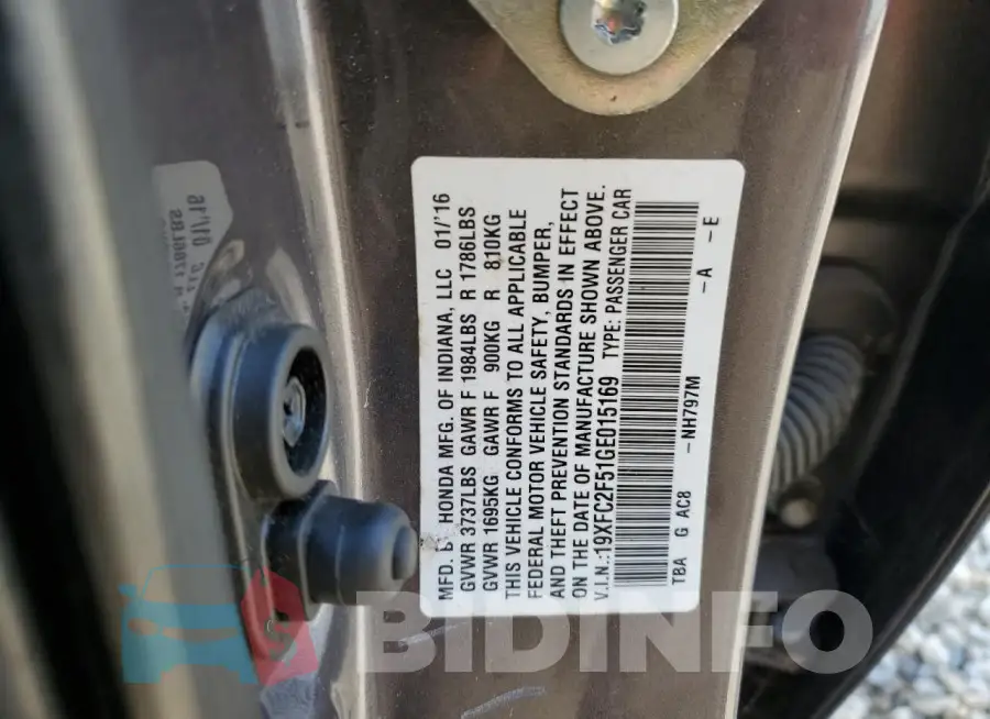 19XFC2F51GE015169 Photo# 12