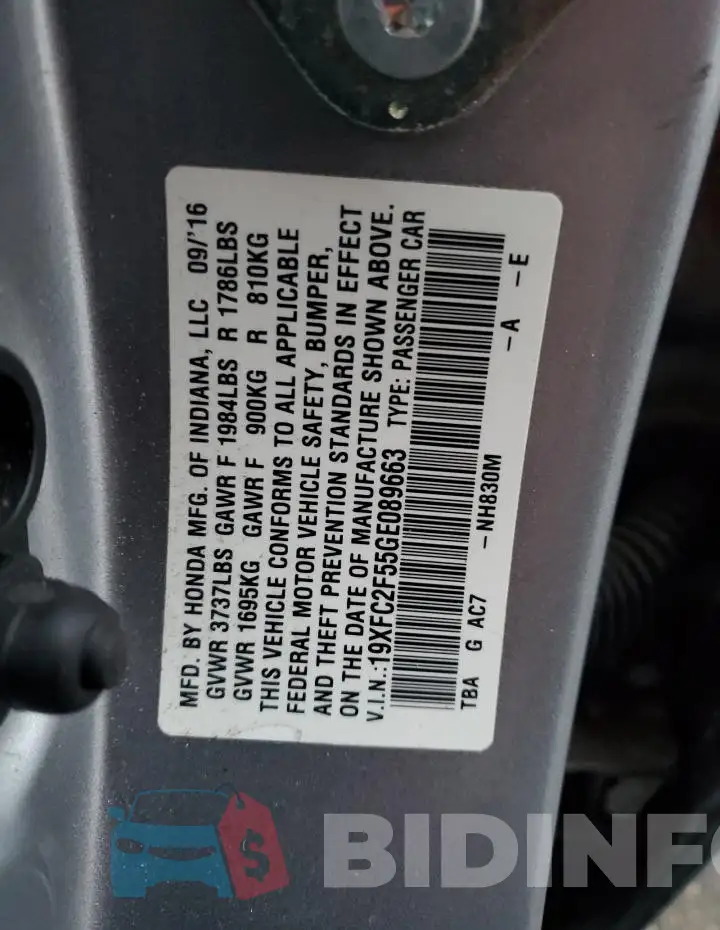 19XFC2F55GE089663 Photo# 12