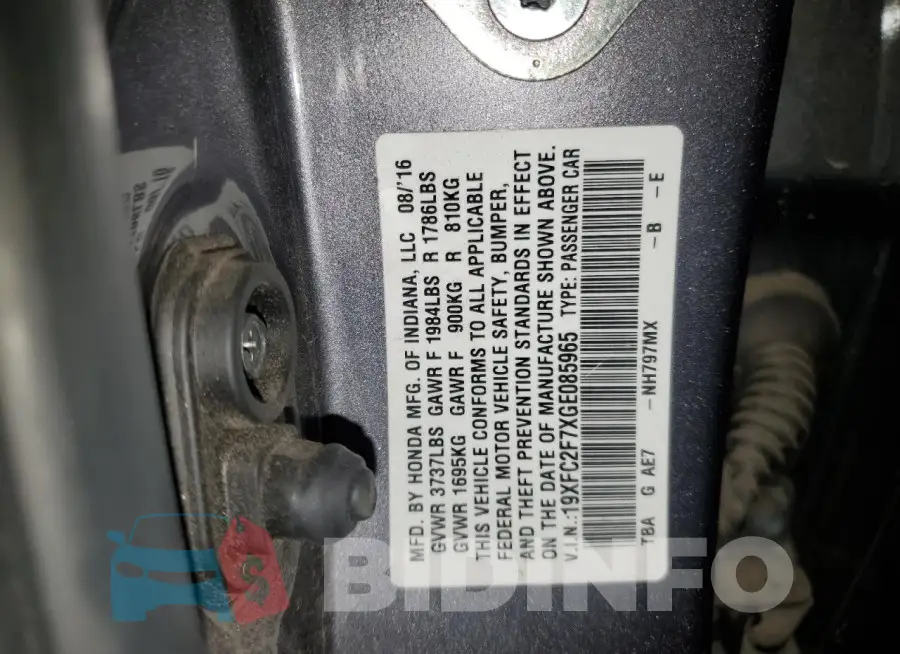 19XFC2F7XGE085965 Photo# 12