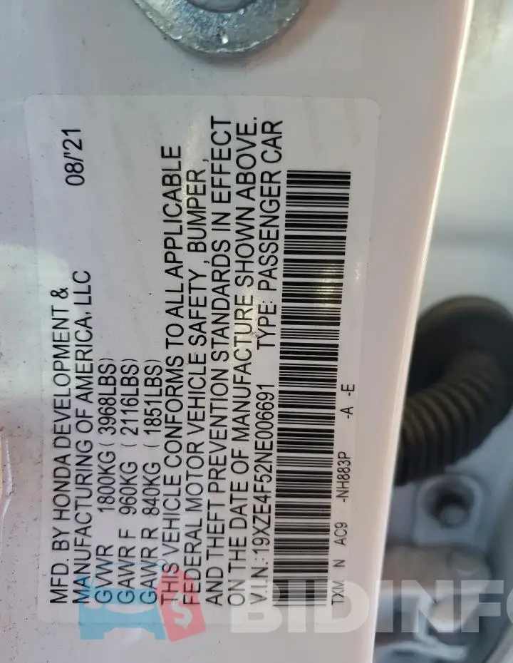19XZE4F52NE006691 Photo# 12