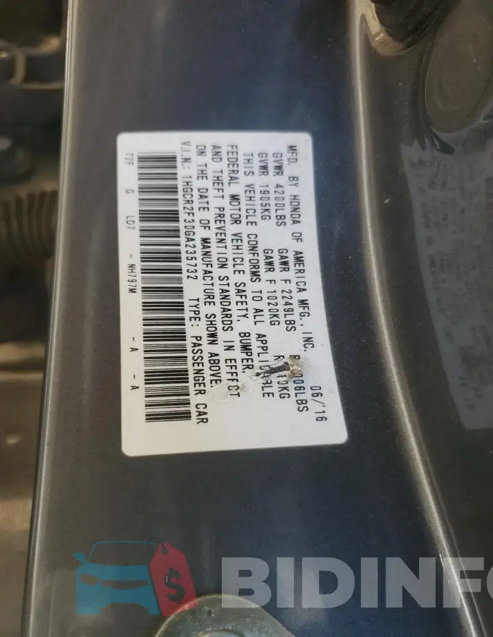 1HGCR2F30GA235732 Photo# 13