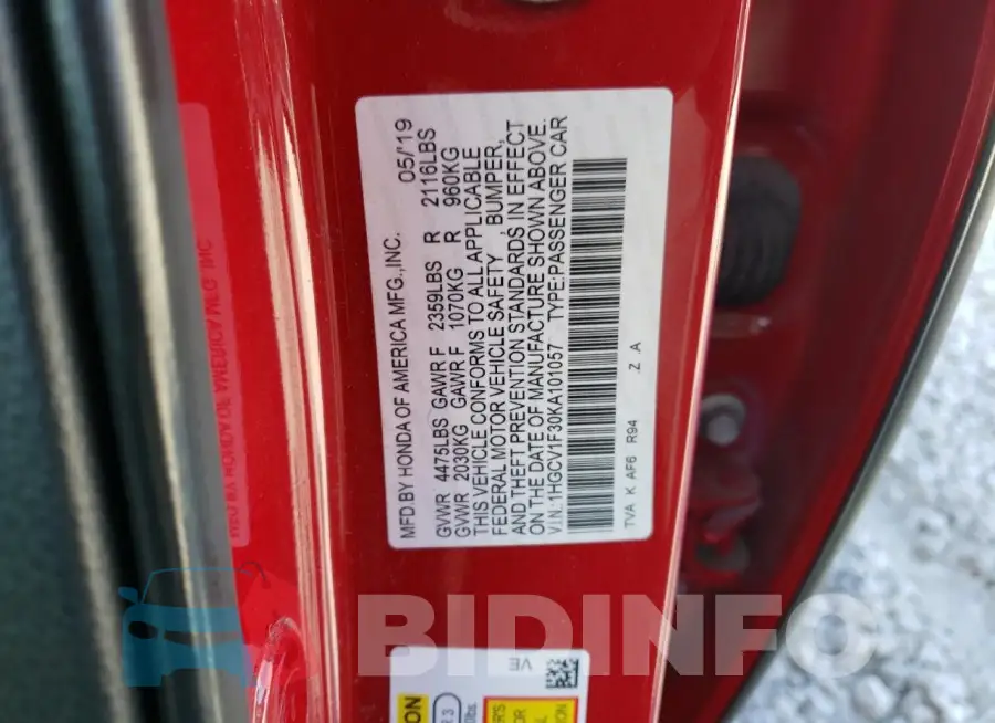 1HGCV1F30KA101057 Photo# 12