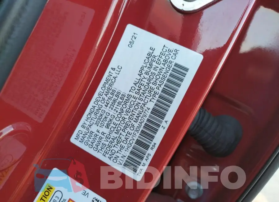 1HGCV1F30MA079774 Photo# 12
