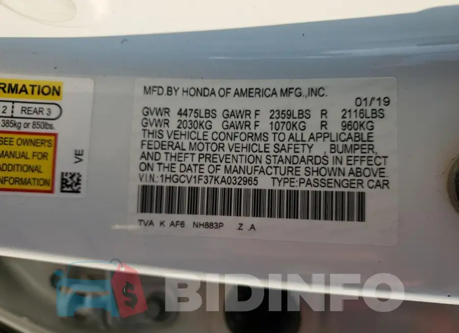 1HGCV1F37KA032965 Photo# 13