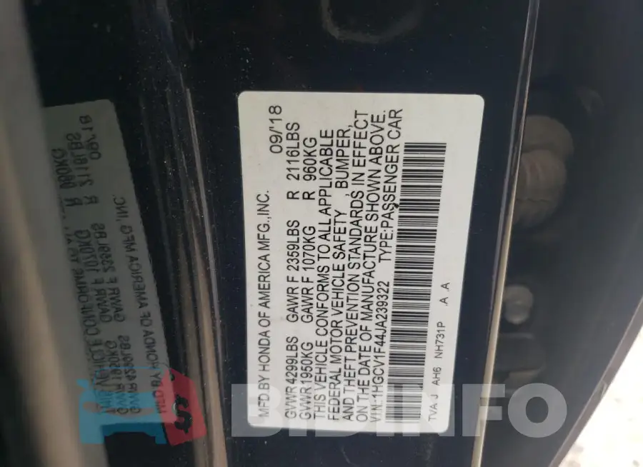 1HGCV1F44JA239322 Photo# 13
