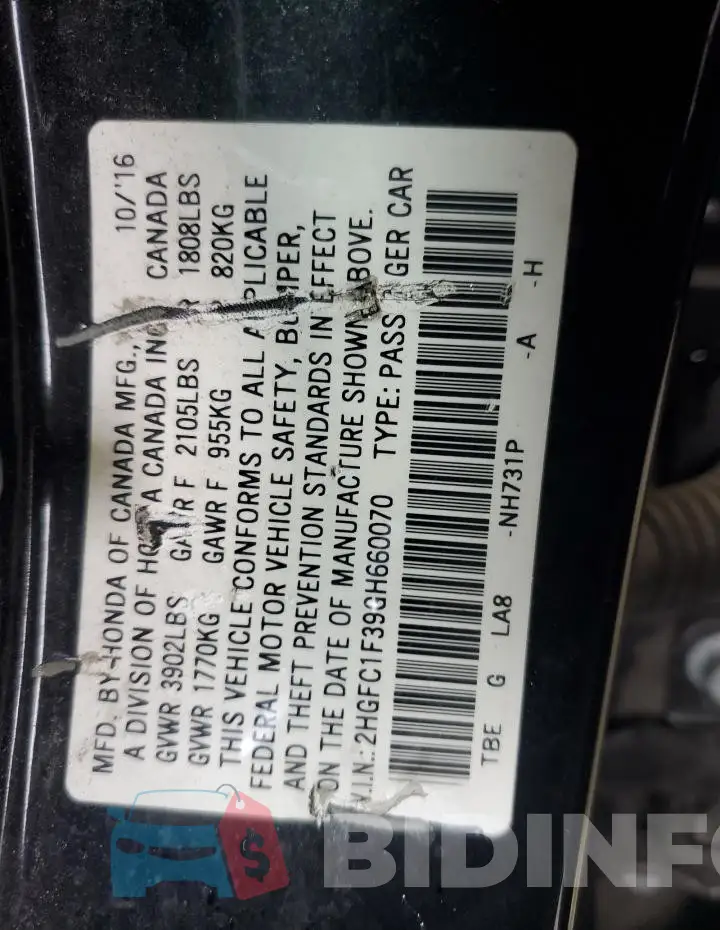 2HGFC1F39GH660070 Photo# 12