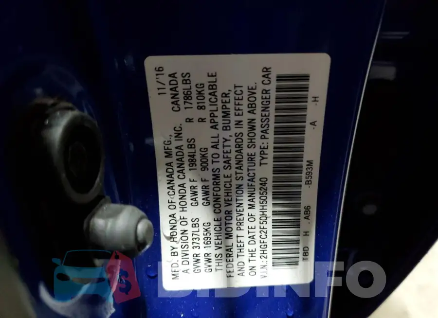 2HGFC2F50HH505240 Photo# 12
