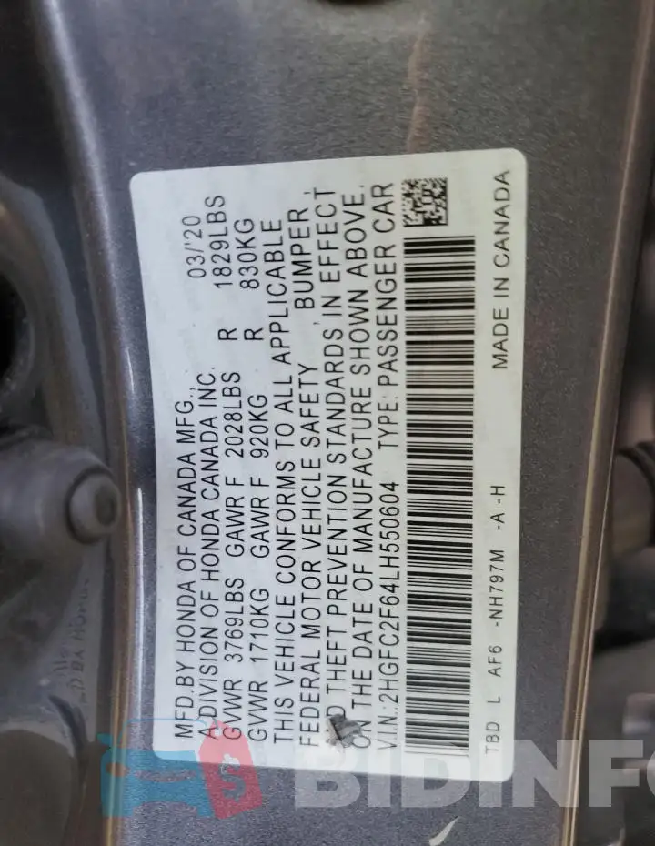 2HGFC2F64LH550604 Photo# 12