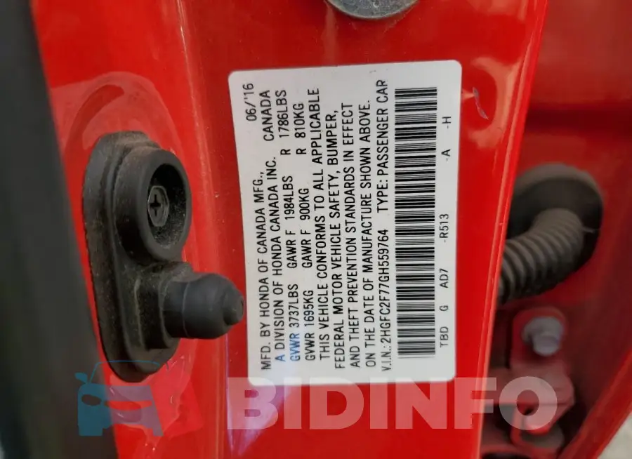 2HGFC2F77GH559764 Photo# 12