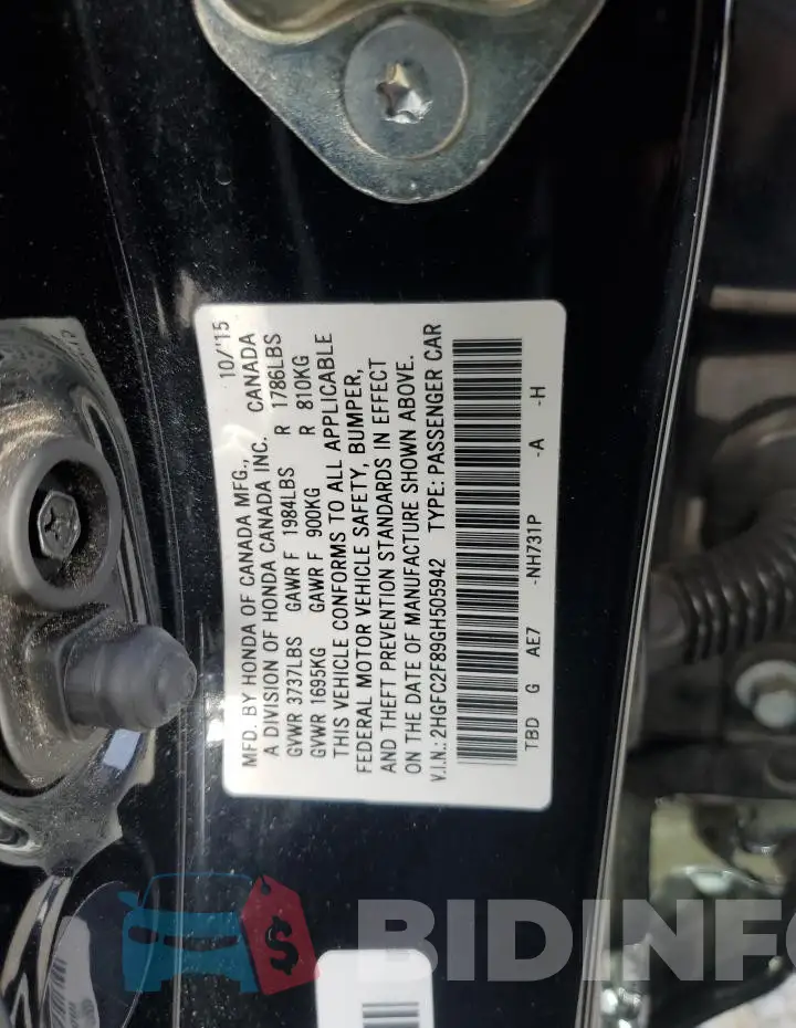 2HGFC2F89GH505942 Photo# 12