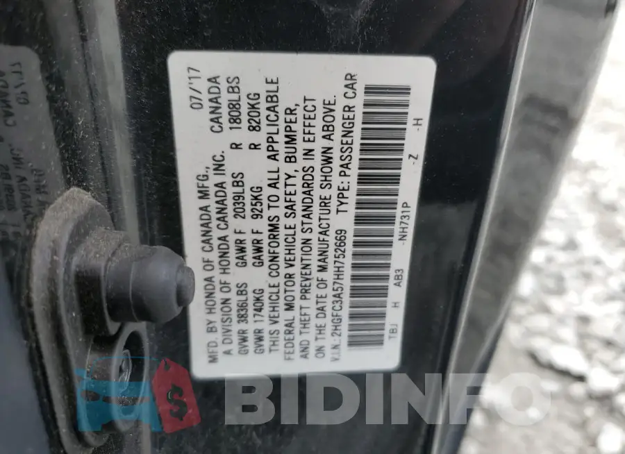 2HGFC3A57HH752669 Photo# 13