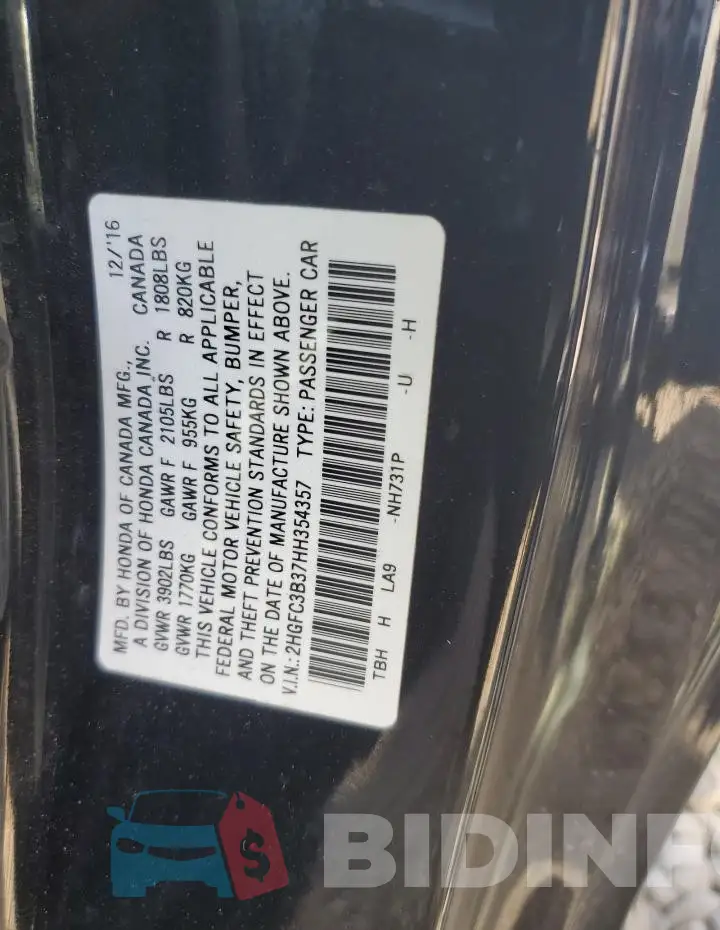2HGFC3B37HH354357 Photo# 12