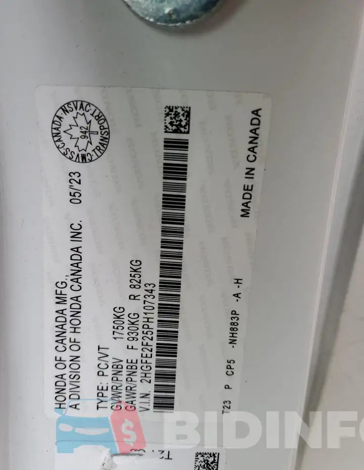 2HGFE2F25PH107343 Photo# 12