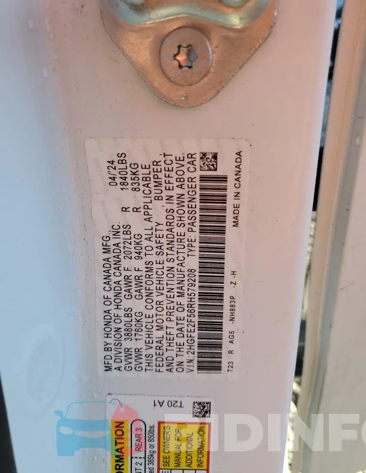 2HGFE2F56RH579208 Photo# 12