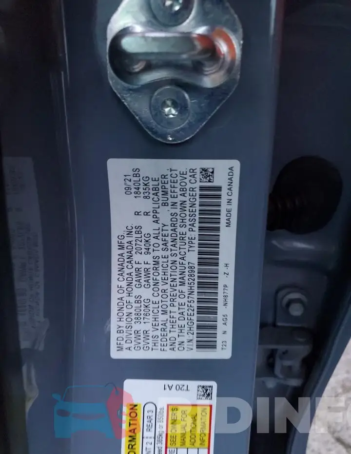 2HGFE2F57NH528987 Photo# 13