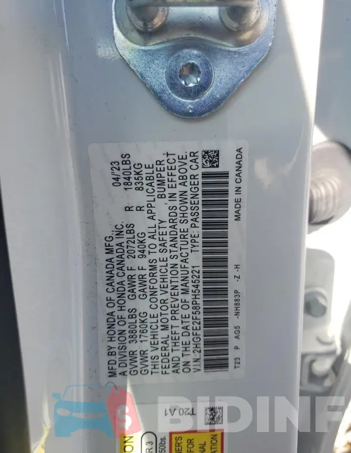2HGFE2F58PH545221 Photo# 12