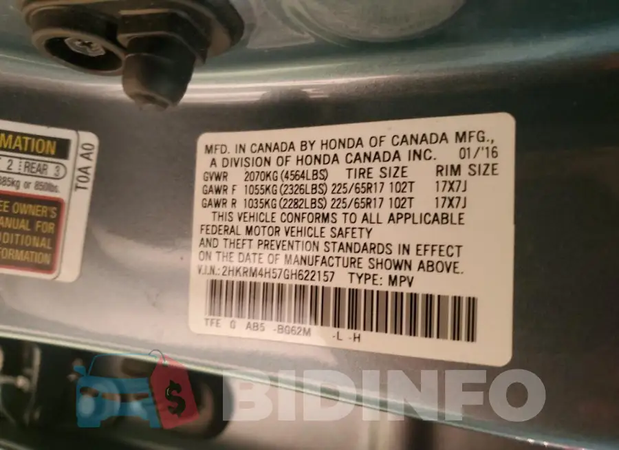 2HKRM4H57GH622157 Photo# 13