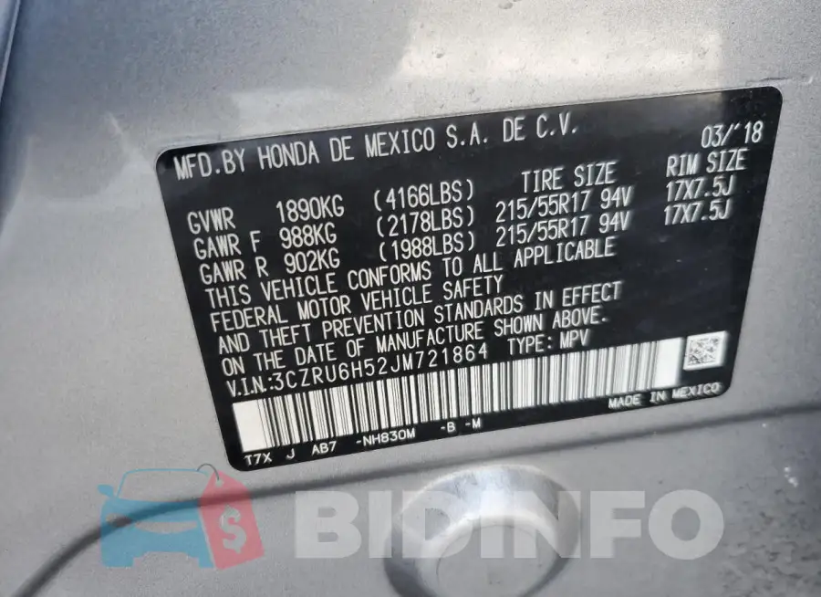 3CZRU6H52JM721864 Photo# 13