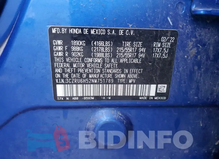 3CZRU6H52NM751789 Photo# 13