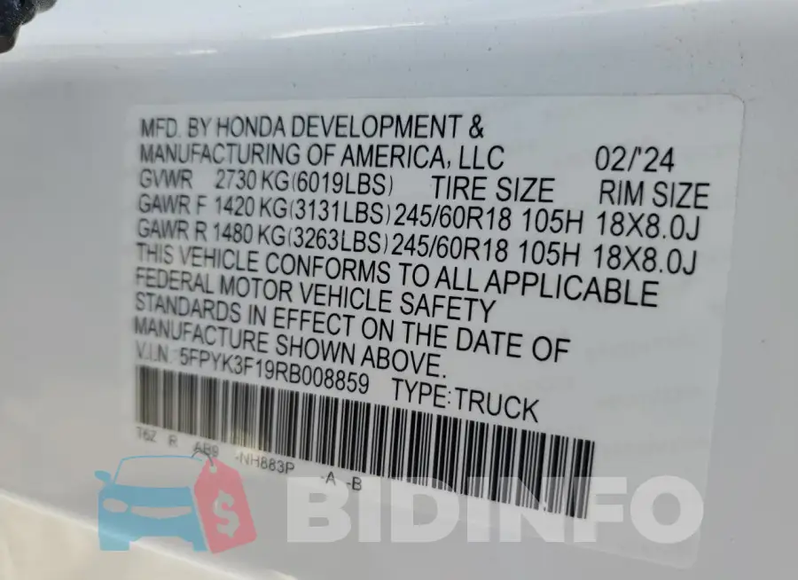 5FPYK3F19RB008859 Photo# 12