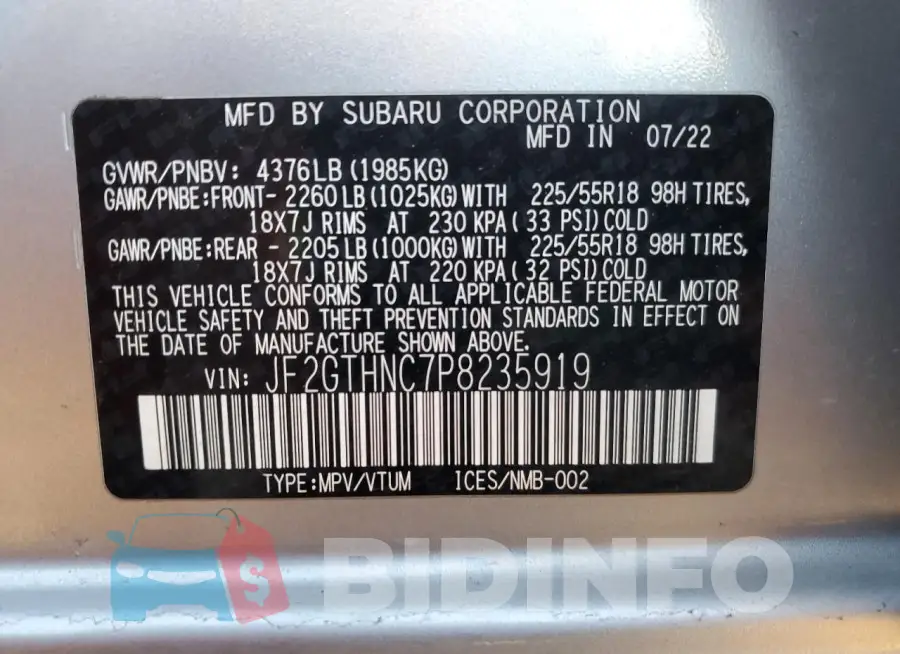 JF2GTHNC7P8235919 Photo# 13